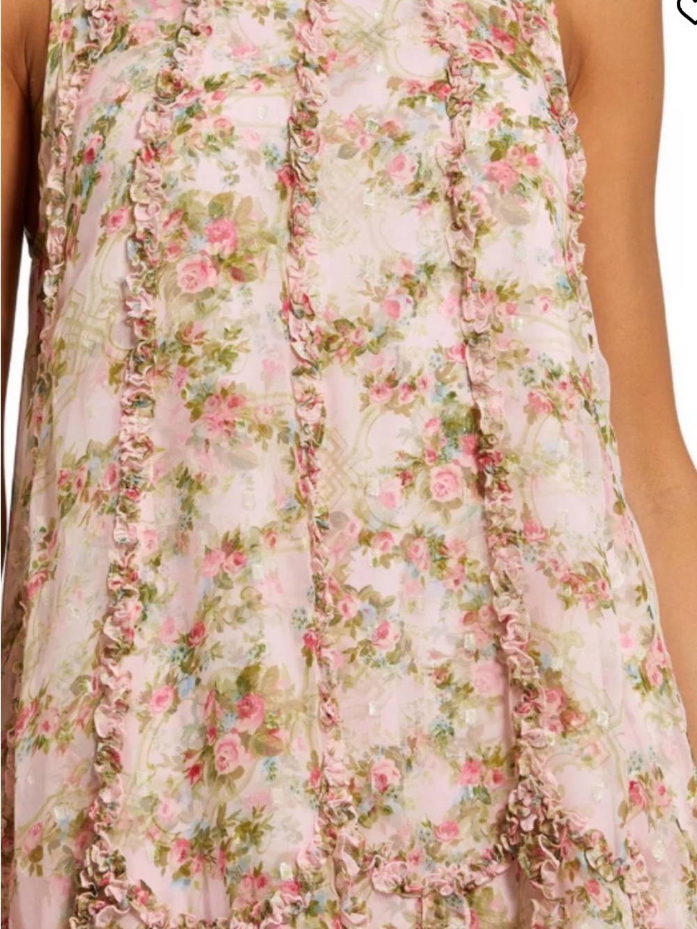 Sleeveless Pink Floral Ruffle Maxi Dress - Picture 3 of 9